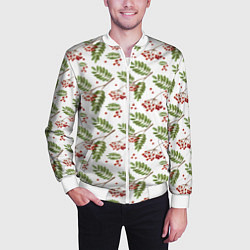 Бомбер мужской Ветки рябины на белом, цвет: 3D-белый — фото 2