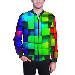 Бомбер мужской Цветные неоновые кубы, цвет: 3D-черный — фото 2