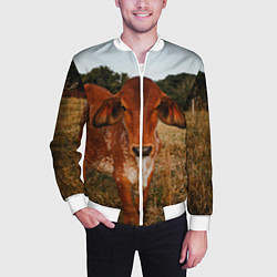 Бомбер мужской Коровка на поле, цвет: 3D-белый — фото 2