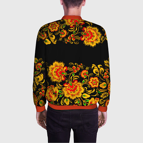 Мужской бомбер РОССИЯ роспись хохлома / 3D-Красный – фото 4