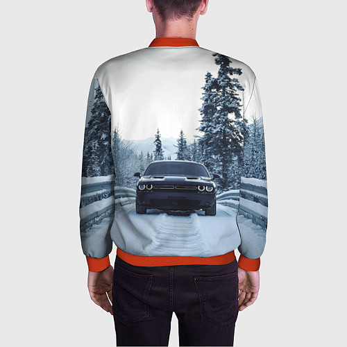 Мужской бомбер Dodge in winter forest / 3D-Красный – фото 4