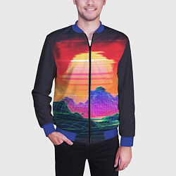 Бомбер мужской Синтвейв неоновые горы на закате, цвет: 3D-синий — фото 2