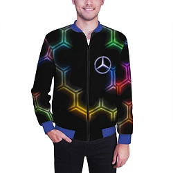 Бомбер мужской Mercedes - neon pattern, цвет: 3D-синий — фото 2