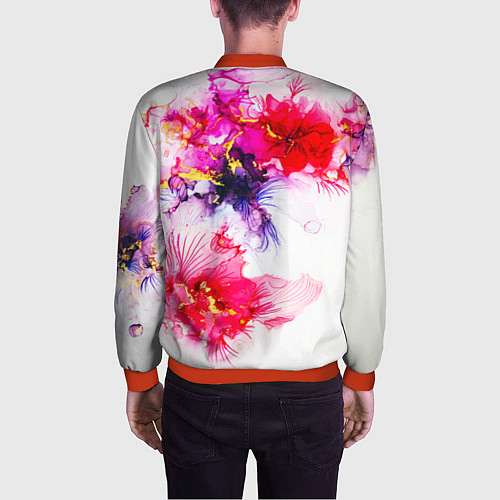 Мужской бомбер Акварельные цветы и золото / 3D-Красный – фото 4