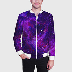Бомбер мужской Неоновый космос и звезды, цвет: 3D-белый — фото 2