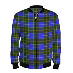 Бомбер мужской Ткань Шотландка сине-зелёная, цвет: 3D-черный