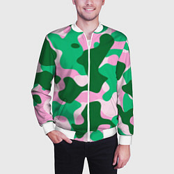 Бомбер мужской Абстрактные зелёно-розовые пятна, цвет: 3D-белый — фото 2