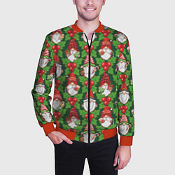 Бомбер мужской Новогодние гномы - паттерн, цвет: 3D-красный — фото 2