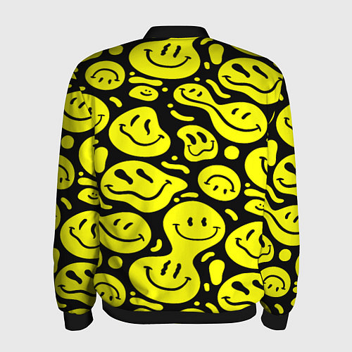 Мужской бомбер Кислотный желтый смайлик / 3D-Черный – фото 2