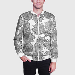 Бомбер мужской Цветы хризантемы: линейный рисунок, цвет: 3D-белый — фото 2