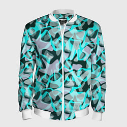 Бомбер мужской Пятнистый абстрактный узор серый с бирюзовыми лини, цвет: 3D-белый