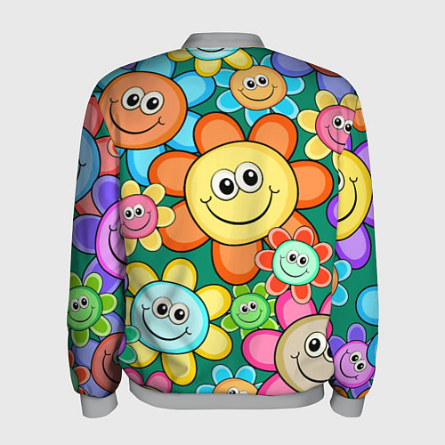 Мужской бомбер Ромашки - смайлы / 3D-Меланж – фото 2