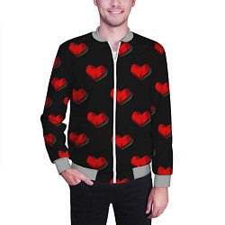 Бомбер мужской Красные сердца полигоны, цвет: 3D-меланж — фото 2