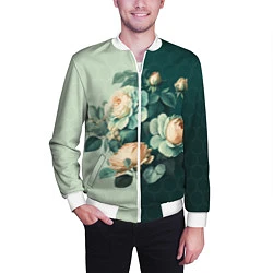 Бомбер мужской Розы на зеленом фоне, цвет: 3D-белый — фото 2