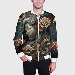 Бомбер мужской Японская девушка Irezumi, цвет: 3D-белый — фото 2