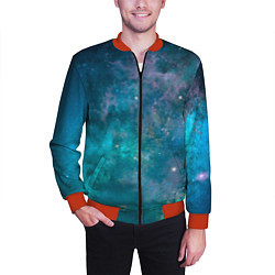 Бомбер мужской Абстрактный светло-синий космос и звёзды, цвет: 3D-красный — фото 2