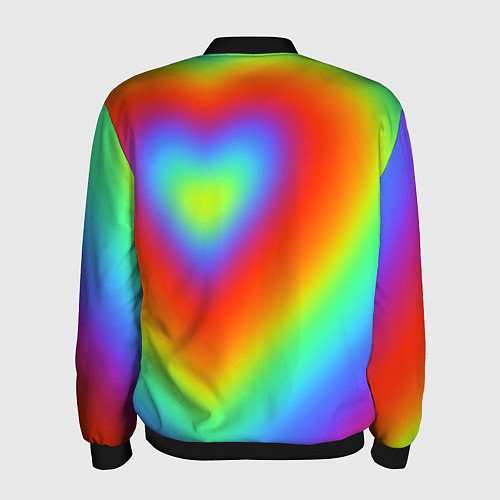 Мужской бомбер Сердце - радужный градиент / 3D-Черный – фото 2
