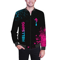 Бомбер мужской Hellsing - neon gradient: надпись, символ, цвет: 3D-черный — фото 2