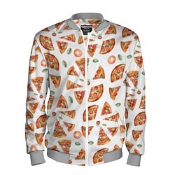 Бомбер мужской Кусочки пиццы - паттерн на белом, цвет: 3D-меланж