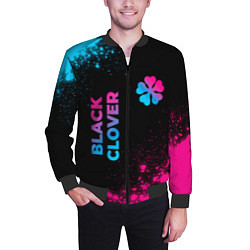 Бомбер мужской Black Clover - neon gradient: надпись, символ, цвет: 3D-черный — фото 2