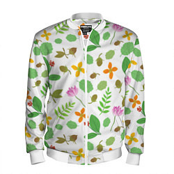 Бомбер мужской Цветы и листья, цвет: 3D-белый