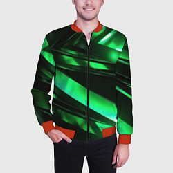 Бомбер мужской Зеленая неоновая абстракция, цвет: 3D-красный — фото 2