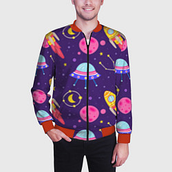 Бомбер мужской Космическая тема паттерн, цвет: 3D-красный — фото 2