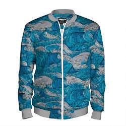 Бомбер мужской Голубые и белые волны, цвет: 3D-меланж