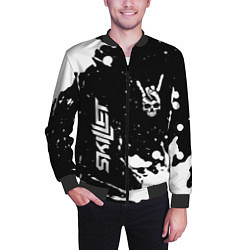 Бомбер мужской Skillet и рок символ на темном фоне, цвет: 3D-черный — фото 2