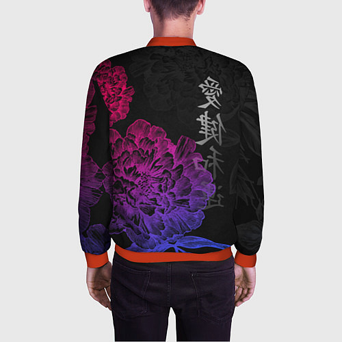 Мужской бомбер Neon flowers - japanese art / 3D-Красный – фото 4