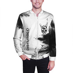 Бомбер мужской Disturbed и рок символ на светлом фоне, цвет: 3D-белый — фото 2