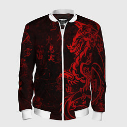 Бомбер мужской Красный дракон - иероглифы, цвет: 3D-белый