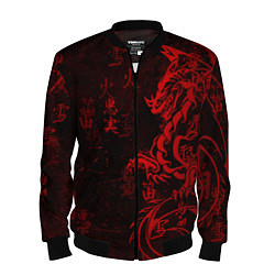 Бомбер мужской Красный дракон - иероглифы, цвет: 3D-черный