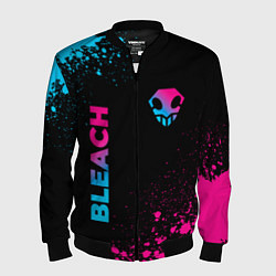 Бомбер мужской Bleach - neon gradient: надпись, символ, цвет: 3D-черный
