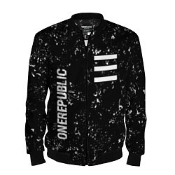 Мужской бомбер OneRepublic glitch на темном фоне: надпись, символ