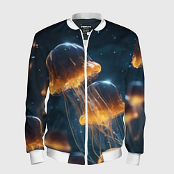 Бомбер мужской Люминисцентные медузы, цвет: 3D-белый