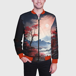 Бомбер мужской Луна над горами, цвет: 3D-красный — фото 2