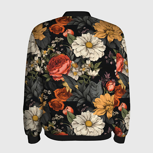 Мужской бомбер Цветочный паттерн на черном / 3D-Черный – фото 2