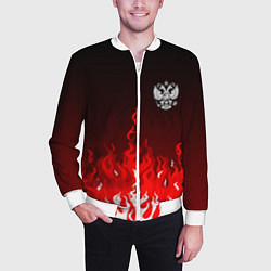 Бомбер мужской Герб РФ - красное пламя, цвет: 3D-белый — фото 2