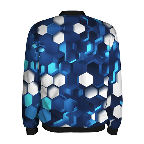 Мужской бомбер Cyber hexagon Blue / 3D-Черный – фото 2