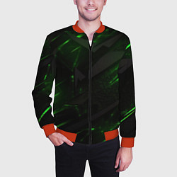 Бомбер мужской Dark black green abstract, цвет: 3D-красный — фото 2