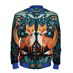Бомбер мужской Две лисички в стиле фолк арт, цвет: 3D-синий