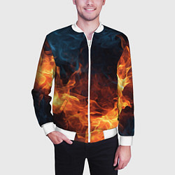 Бомбер мужской Fire black background, цвет: 3D-белый — фото 2