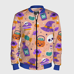 Бомбер мужской Halloween skulls pattern, цвет: 3D-синий