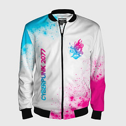 Мужской бомбер Cyberpunk 2077 neon gradient style: надпись, симво