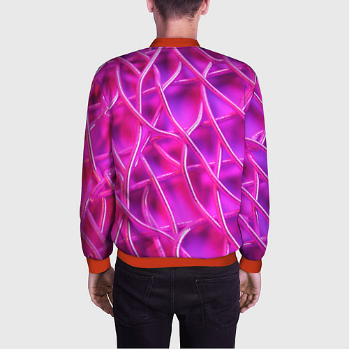 Мужской бомбер Розовые абстрактные трубочки / 3D-Красный – фото 4