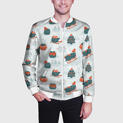 Бомбер мужской Зимние веселые лягушки, цвет: 3D-белый — фото 2