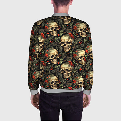 Мужской бомбер Череп рябина шишки и хвойные ветки / 3D-Меланж – фото 4