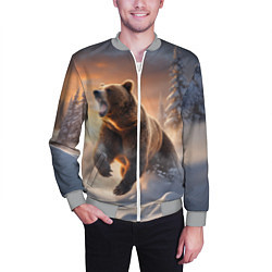 Бомбер мужской Бурый медведь в лесу, цвет: 3D-меланж — фото 2