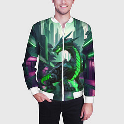 Бомбер мужской Неоновый зеленый дракон, цвет: 3D-белый — фото 2